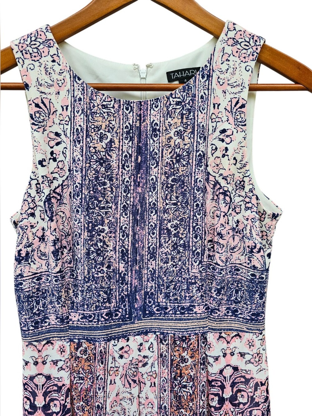 Tahari Pink & Navy Printed Sleeveless Maxi Dress Size 4 - Picture 2 of 16